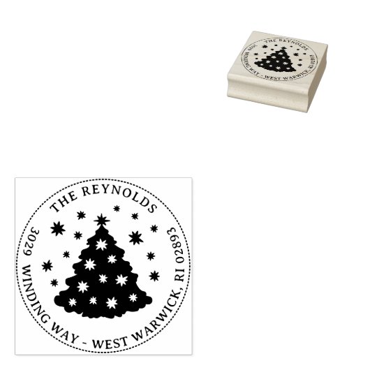 Quirky Christmas Tree Holiday Name Address Rubberstempel (Gestempeld)