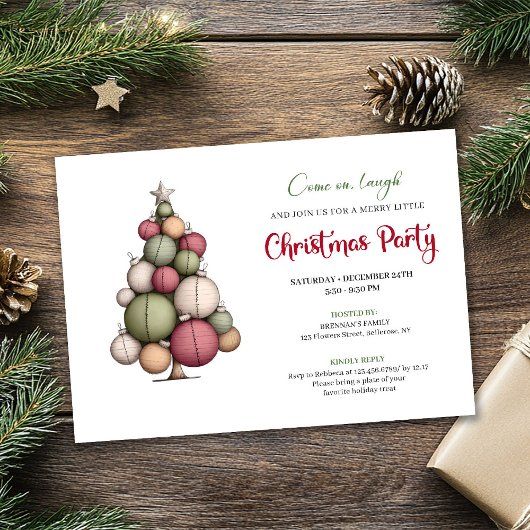 Quirky Christmas Tree Watercolor Holiday Invite Kaart