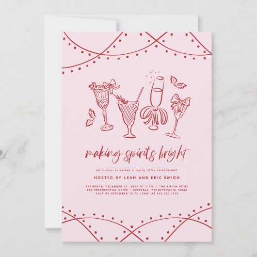 Quirky Cocktail Christmas Party Invitation Kaart (Voorkant)