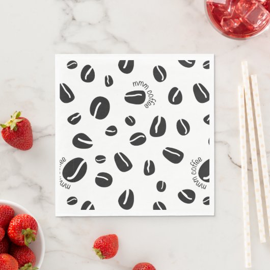 Quirky Coffee Beans "Mmm Coffee" Paper Napkins Servet (Insitu)