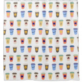 Quirky Coffee Lovers Take-Away Cups Pattern Douchegordijn (Voorkant)