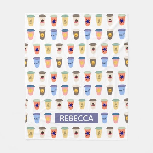 Quirky Coffee Lovers Take-Away Cups Personalized Fleece Deken (Voorkant)