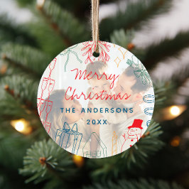 Quirky Colorful Christmas Doodle Photo Overlay Keramisch Ornament