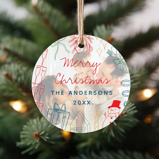 Quirky Colorful Christmas Doodle Photo Overlay Keramisch Ornament