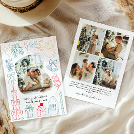 Quirky Colorful Christmas Photo Hand drawn Doodle Feestdagenkaart