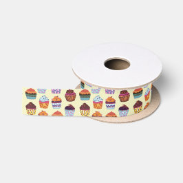 Quirky Colorful Cupcakes Illustratiepatroon Satijnen Lint
