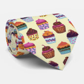 Quirky Colorful Cupcakes Illustratiepatroon Stropdas (Opgerold)
