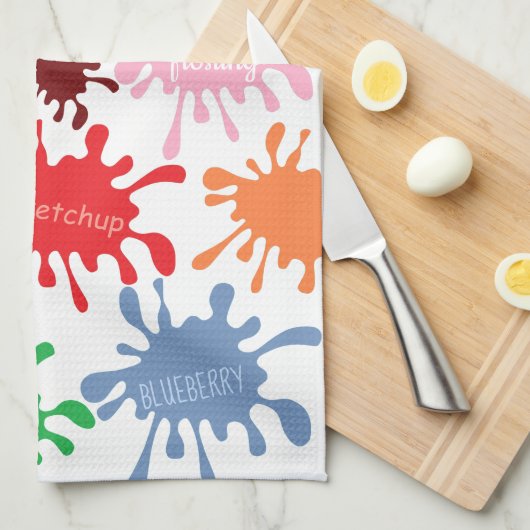 Quirky Colorful Food Stain Splatter Theedoek (Quarter Fold)