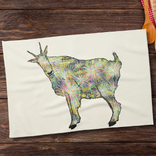 Quirky Colorful Funky Weird Goat Funny Animal Art Theedoek