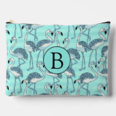 Quirky Cool Striped Blue Flamingo patroon Monogram Etui (Voorkant)