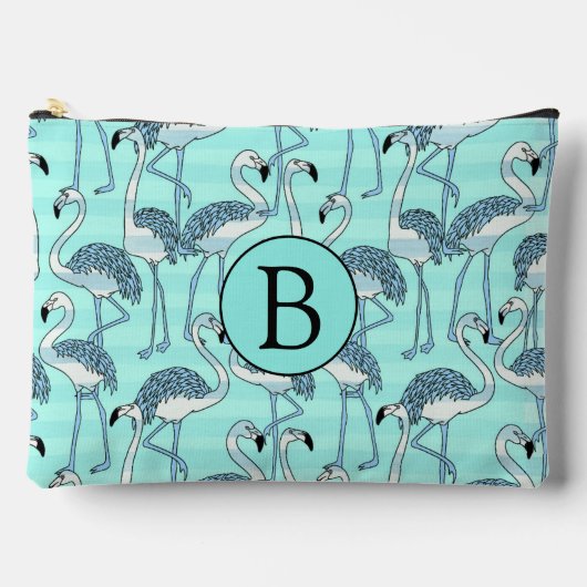 Quirky Cool Striped Blue Flamingo patroon Monogram Etui (Voorkant)