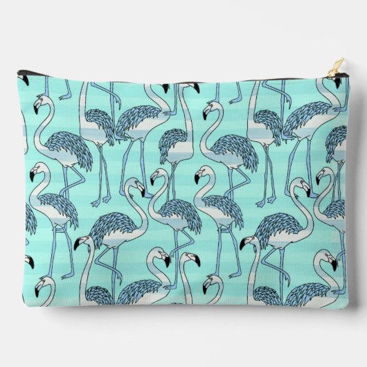 Quirky Cool Striped Blue Flamingo patroon Monogram Etui (Achterkant)
