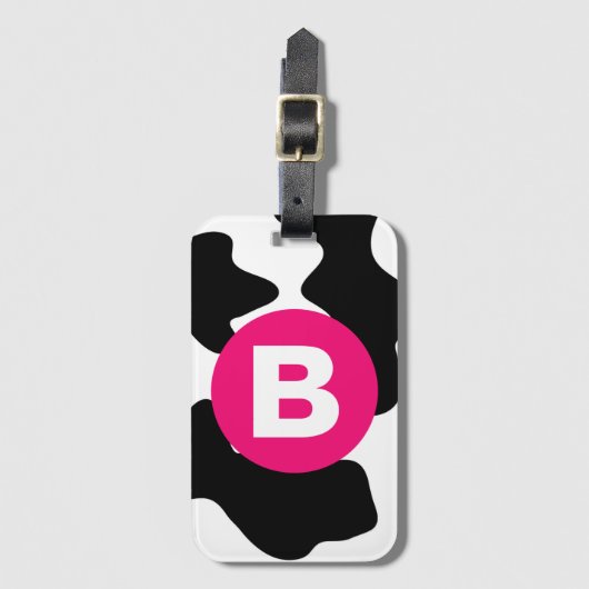 Quirky Cow Patch Pattern Pink Monogram Bagagelabel (Voorkant (verticaal))