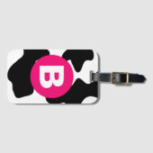 Quirky Cow Patch Pattern Pink Monogram Bagagelabel (Voorkant (horizontaal))