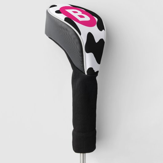 Quirky Cow Patch Pattern Pink Monogram Golfheadcover (Schuin)