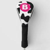 Quirky Cow Patch Pattern Pink Monogram Golfheadcover (Voorkant)