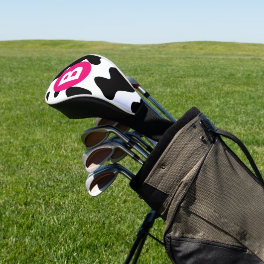 Quirky Cow Patch Pattern Pink Monogram Golfheadcover (Insitu)