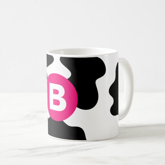 Quirky Cow Patch Pattern Pink Monogram Koffiemok (Voorkant rechts)