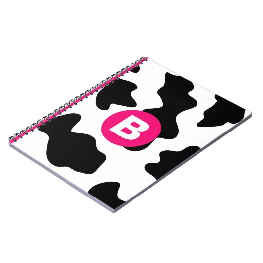 Quirky Cow Patch Pattern Pink Monogram Notitieboek (Linkerzijde)