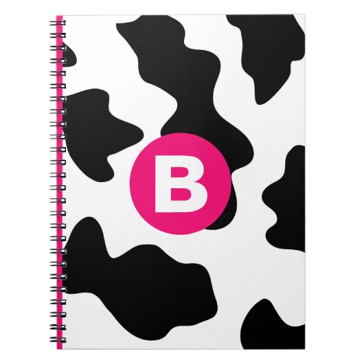 Quirky Cow Patch Pattern Pink Monogram Notitieboek (Voorkant)