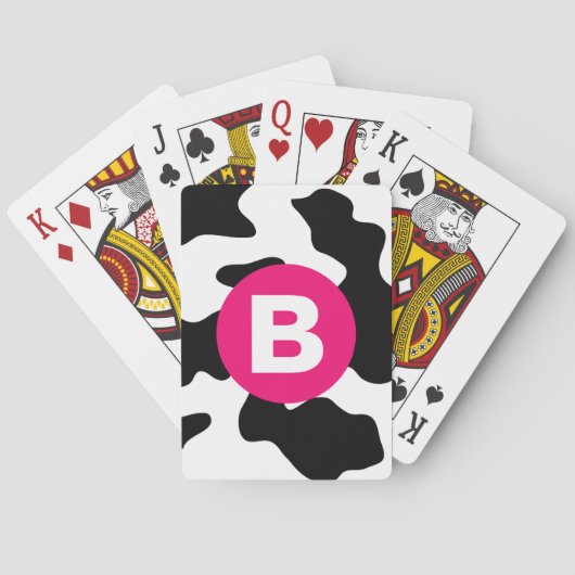 Quirky Cow Patch Pattern Pink Monogram Pokerkaarten (Achterkant)
