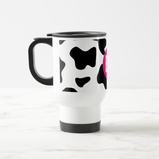 Quirky Cow Patch Pattern Pink Monogram Reisbeker (Links)