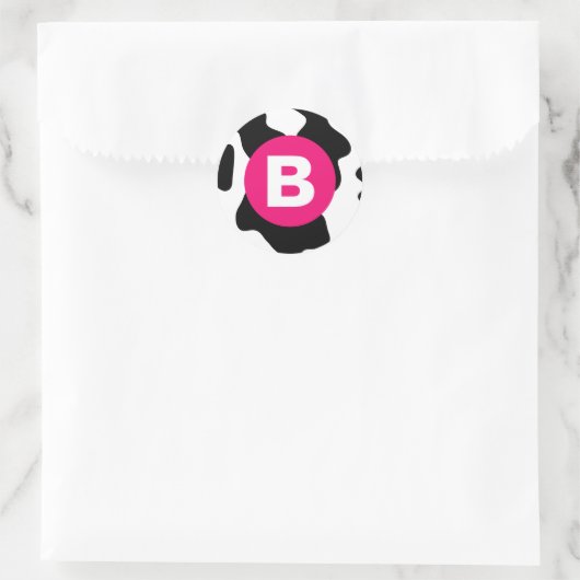 Quirky Cow Patch Pattern Pink Monogram Ronde Sticker (Tas)