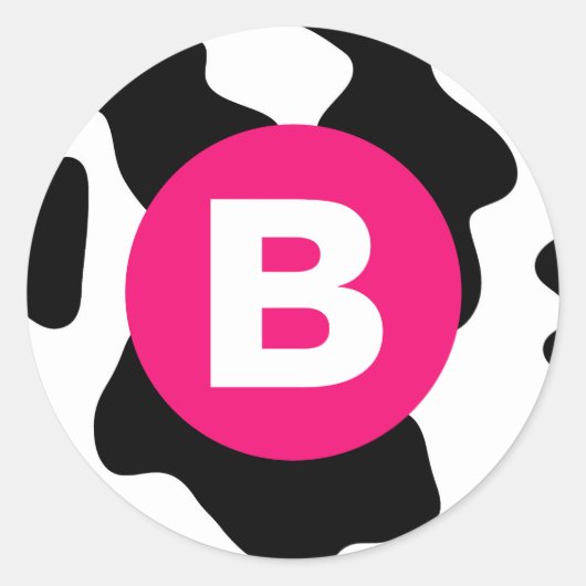 Quirky Cow Patch Pattern Pink Monogram Ronde Sticker (Voorkant)
