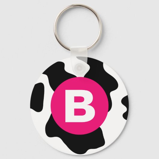 Quirky Cow Patch Pattern Pink Monogram Sleutelhanger (Voorkant)