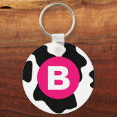 Quirky Cow Patch Pattern Pink Monogram Sleutelhanger (Voorkant)