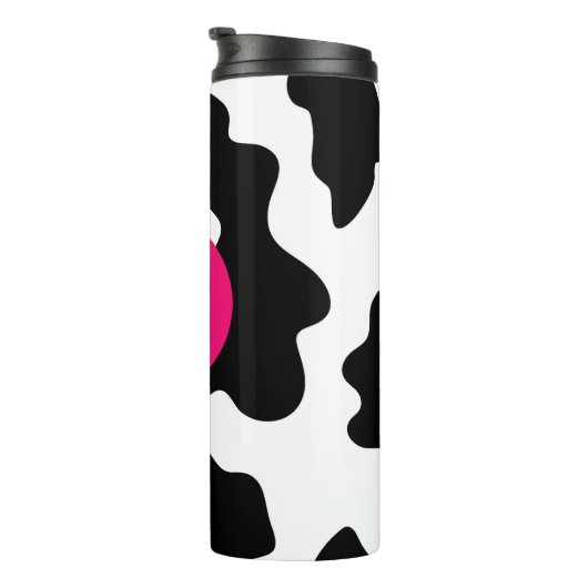 Quirky Cow Patch Pattern Pink Monogram Thermosbeker (Geroteerd rechts)