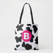 Quirky Cow Patch Pattern Pink Monogram Tote Bag (Voorkant)