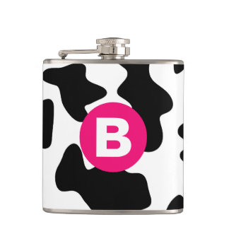 Quirky Cow Pattern Pink Monogram Heupfles