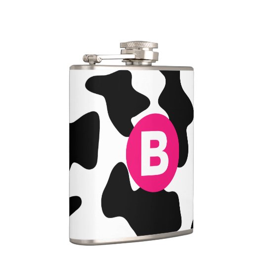 Quirky Cow Pattern Pink Monogram Heupfles (Rechts)