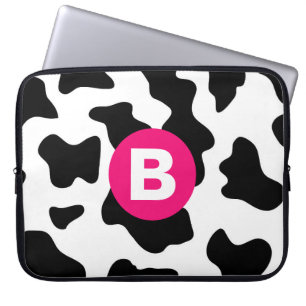 Quirky Cow Pattern Pink Monogram Laptop Sleeve