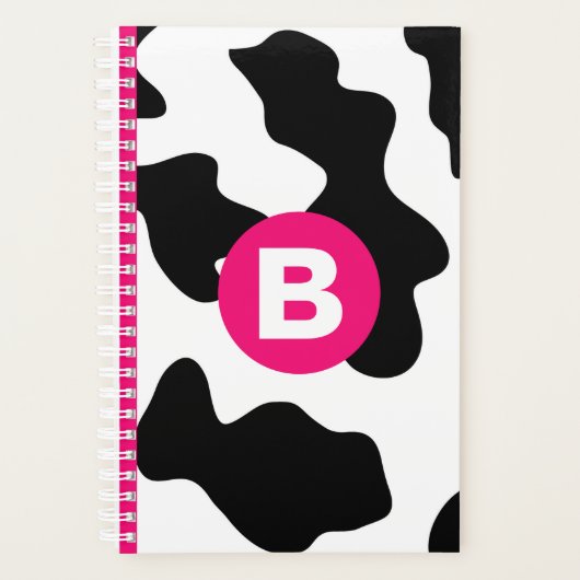 Quirky Cow Pattern Pink Monogram Planner (Voorkant)