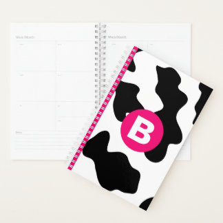 Quirky Cow Pattern Pink Monogram Planner