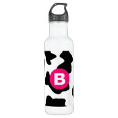 Quirky Cow Pattern Pink Monogram Waterfles (Voorkant)