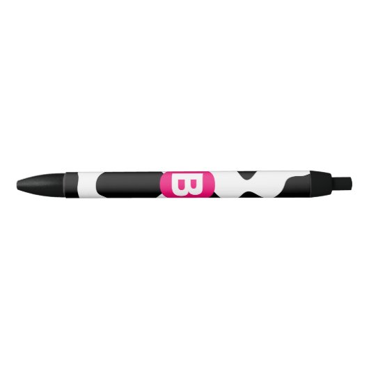Quirky Cow Pattern Pink Monogram Zwarte Inkt Pen (Voorkant)