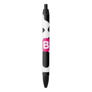 Quirky Cow Pattern Pink Monogram Zwarte Inkt Pen