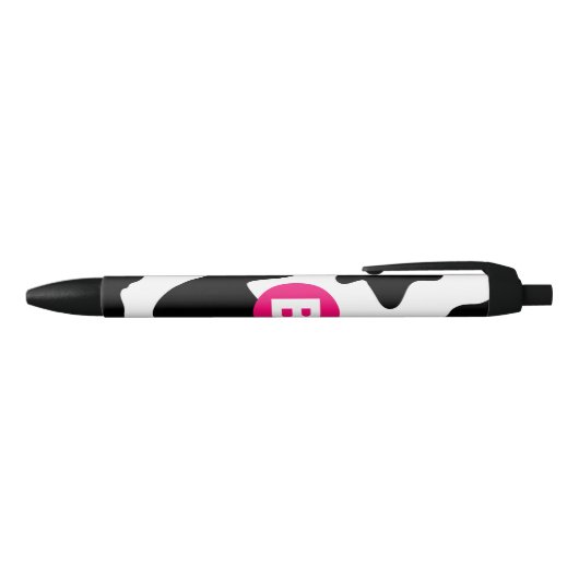 Quirky Cow Pattern Pink Monogram Zwarte Inkt Pen (Bovenkant)