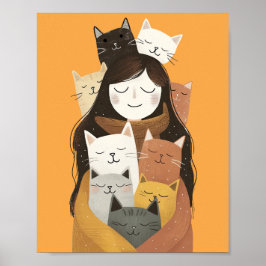 Quirky Crazy Cat Lady met Schattigee Katten Geel Poster