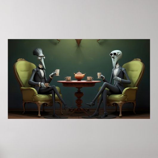 Quirky Creepy twisted tea drink heren Poster (Voorkant)