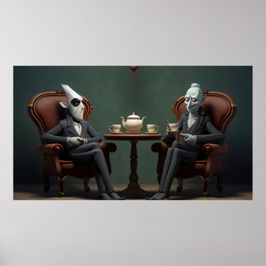 Quirky Creepy twisted tea drink heren Poster (Voorkant)