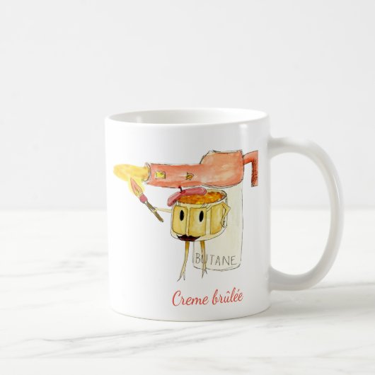 Quirky Creme brûlée Dessert Funny Cartoon Art Koffiemok (Rechts)