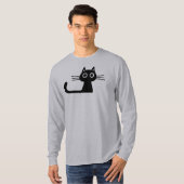 Quirky Cute Black Kitty Cat met Long Whiskers T-shirt (Voorkant volledig)