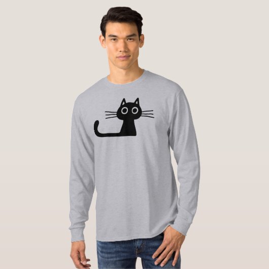 Quirky Cute Black Kitty Cat met Long Whiskers T-shirt (Voorkant volledig)