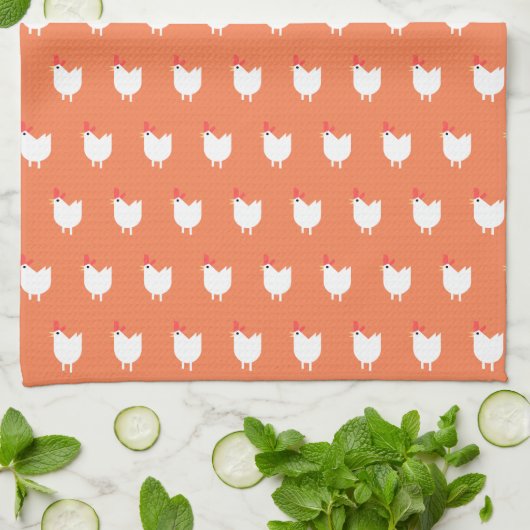 Quirky Cute Chicken Pattern Sinaasappel Theedoek (Gevouwen)
