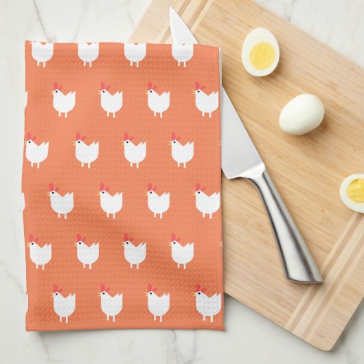 Quirky Cute Chicken Pattern Sinaasappel Theedoek (Quarter Fold)