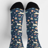Quirky Cute Dog and Rainbow Pattern Blue Sokken (Top)